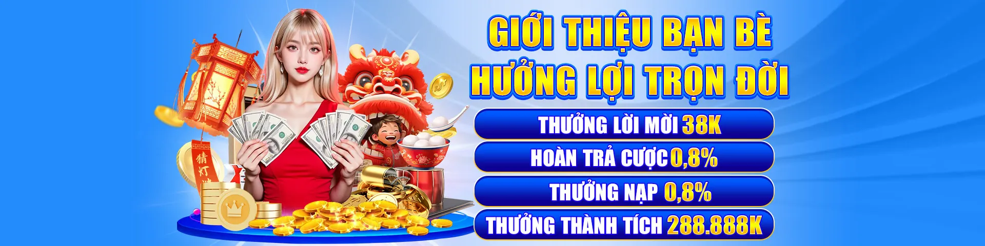 Hình ảnh sang trọng chương trình VIP 888vi Casino với các biểu tượng vàng và xanh dương